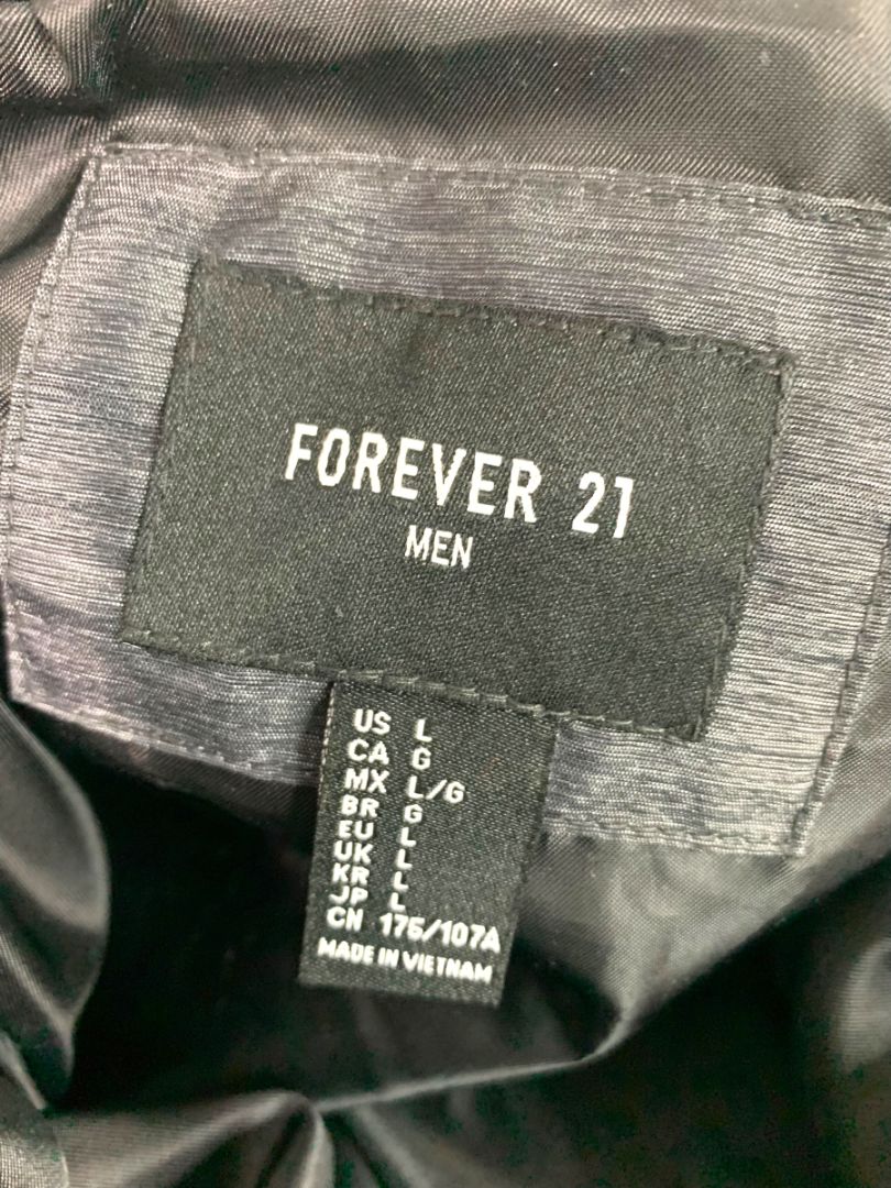 Large Forever 21 Men Gray Running Track Jacket Hooded Full Zip