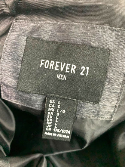 Large Forever 21 Men Gray Running Track Jacket Hooded Full Zip