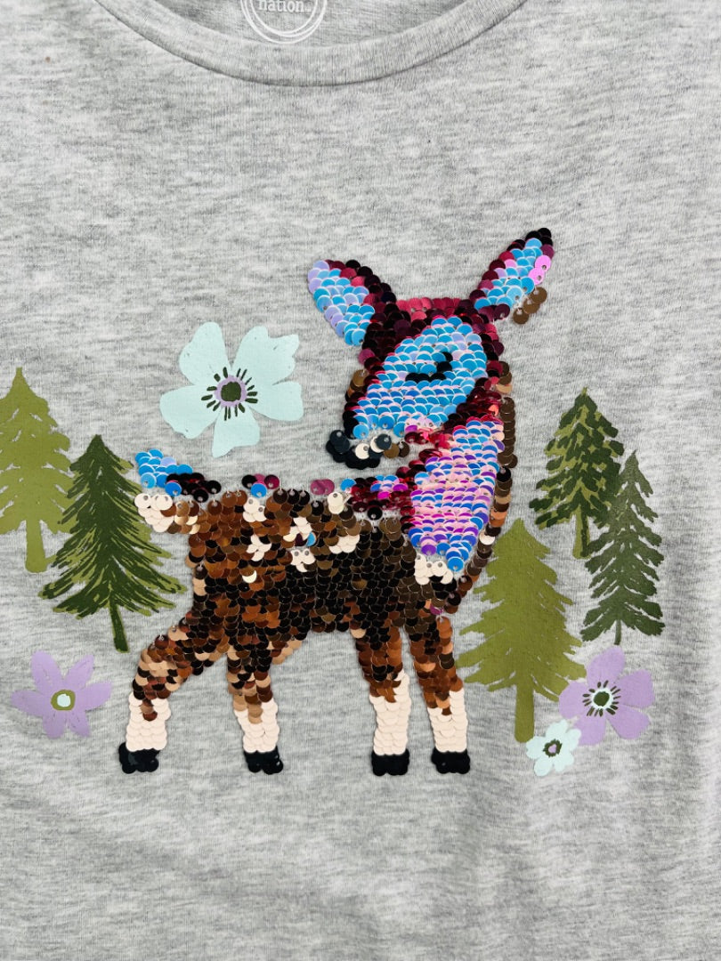 XXL (18) Wonder Nation Sequins Deer Pine Trees Holiday Long Sleeve Girls Top