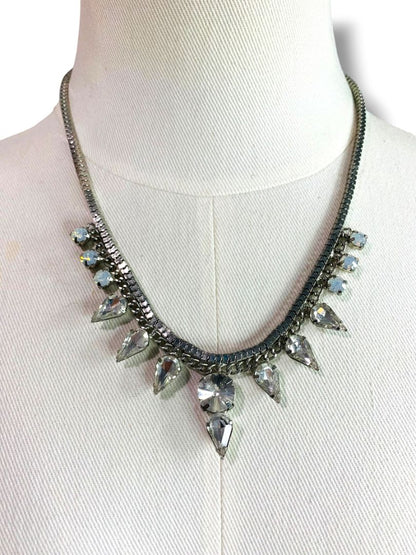 Silvertone Box Chain and Rhinestone Necklace Formal Statement 18"-20"