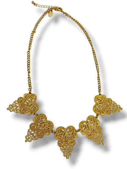 Charming Charlie Goldtone Statement Necklace 18-20"Filigree Design Points