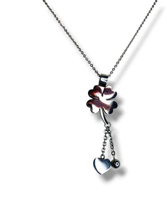 Silvertone Shamrock Heart Pendant Necklace 17.5" Lobster Clasp