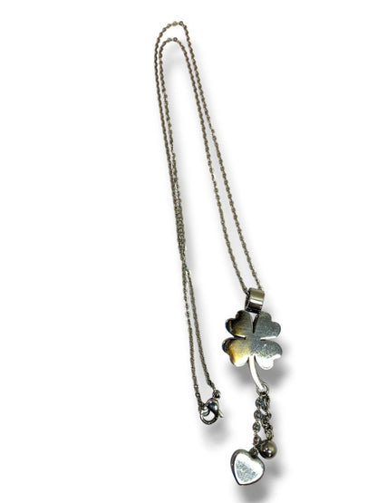 Silvertone Shamrock Heart Pendant Necklace 17.5" Lobster Clasp
