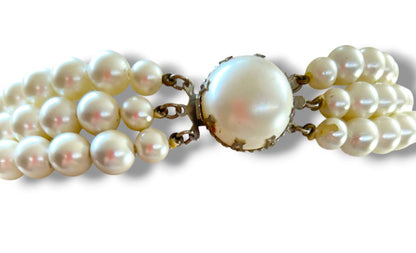 Vintage Faux Pearl 23" Necklace Triple Strand 10mm