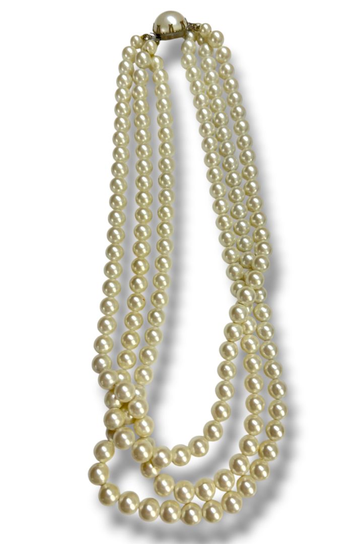 Vintage Faux Pearl 23" Necklace Triple Strand 10mm