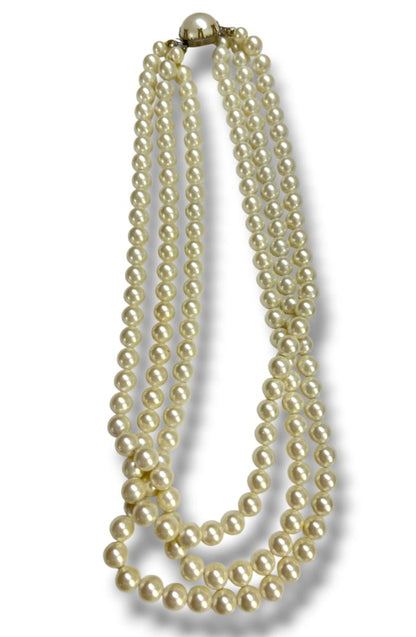 Vintage Faux Pearl 23" Necklace Triple Strand 10mm
