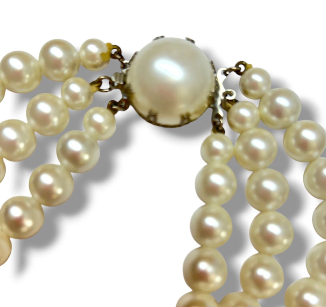 Vintage Faux Pearl 23" Necklace Triple Strand 10mm