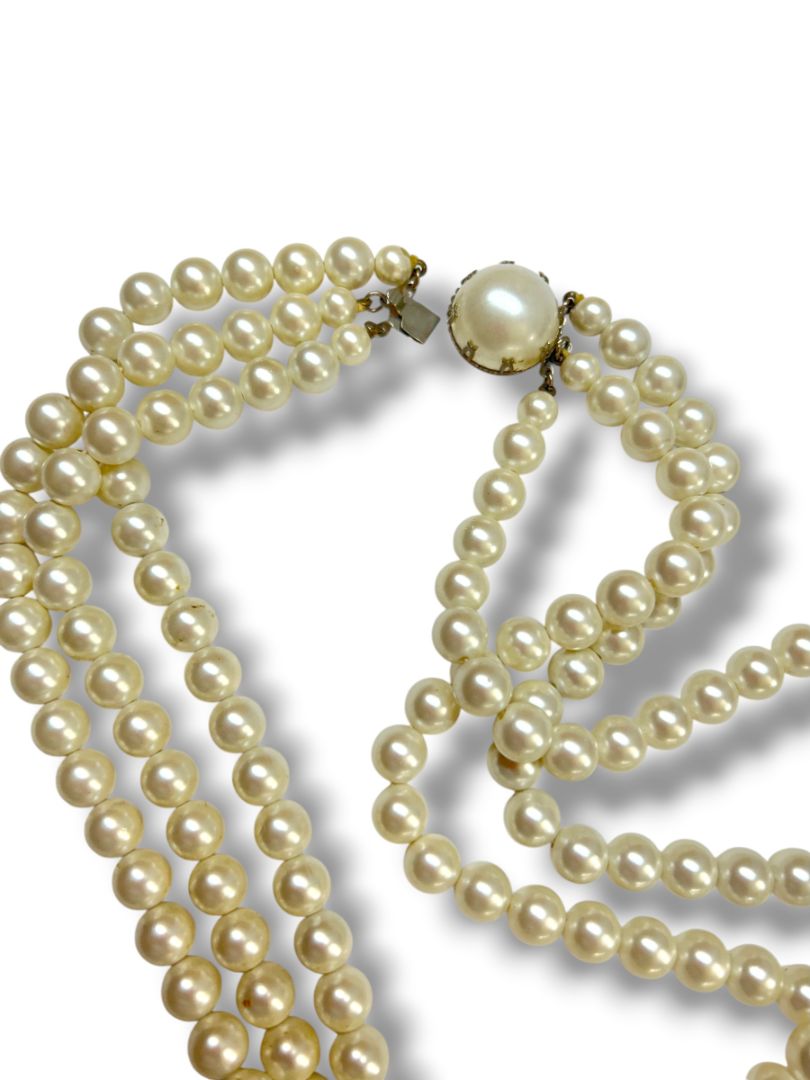 Vintage Faux Pearl 23" Necklace Triple Strand 10mm