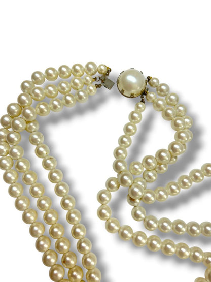 Vintage Faux Pearl 23" Necklace Triple Strand 10mm