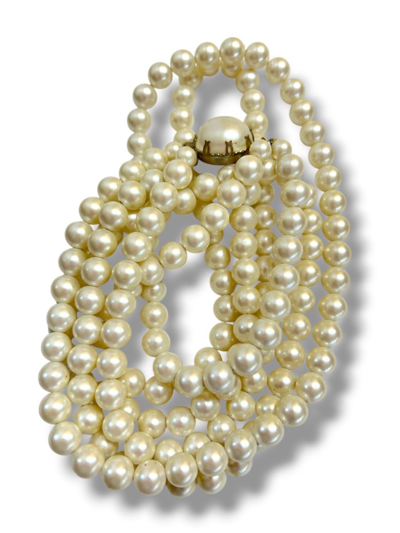 Vintage Faux Pearl 23" Necklace Triple Strand 10mm