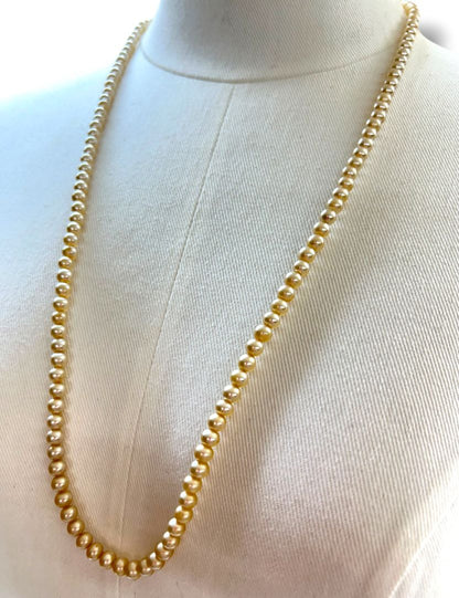 Vintage Champagne 6mm Faux Pearl Necklace 29" Spring Clasp