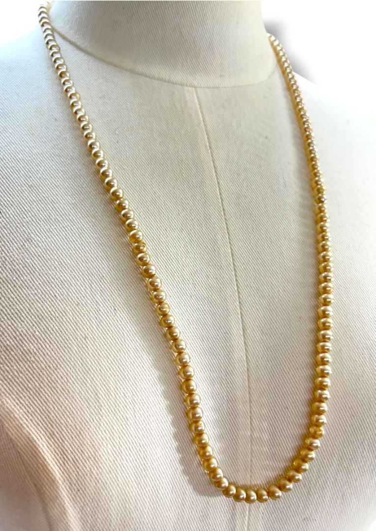 Vintage Champagne 6mm Faux Pearl Necklace 29" Spring Clasp