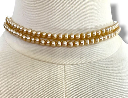 Vintage Champagne 6mm Faux Pearl Necklace 29" Spring Clasp