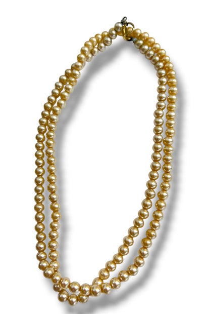Vintage Champagne 6mm Faux Pearl Necklace 29" Spring Clasp