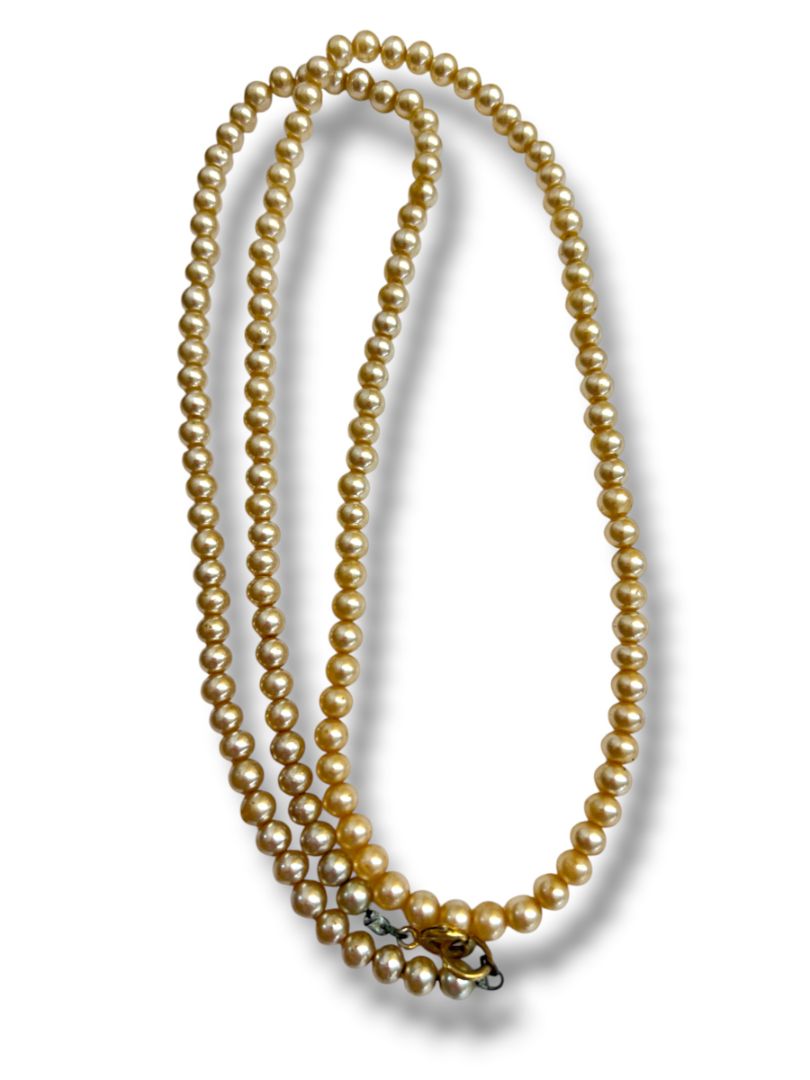 Vintage Champagne 6mm Faux Pearl Necklace 29" Spring Clasp