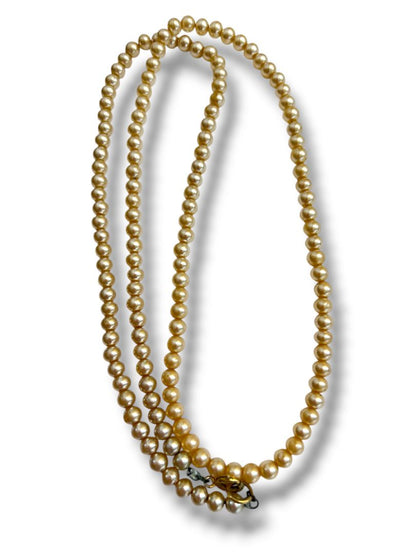 Vintage Champagne 6mm Faux Pearl Necklace 29" Spring Clasp