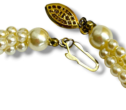 Vintage Faux Pearl Multistrand Twist Necklace Fish Hook Clasp 18"