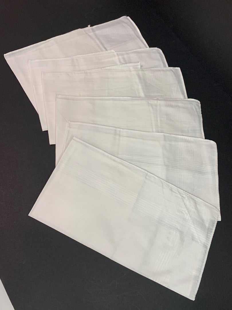 Lot of 6 New Handkerchiefs Mens White Subtle Pattern 15" x 16"