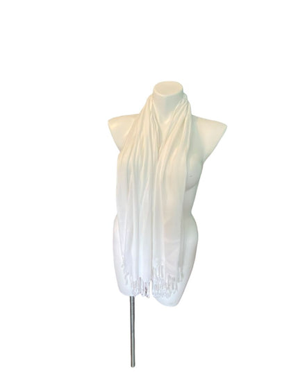 White Viscose Tassle Fringe Scarf 60" x 24"