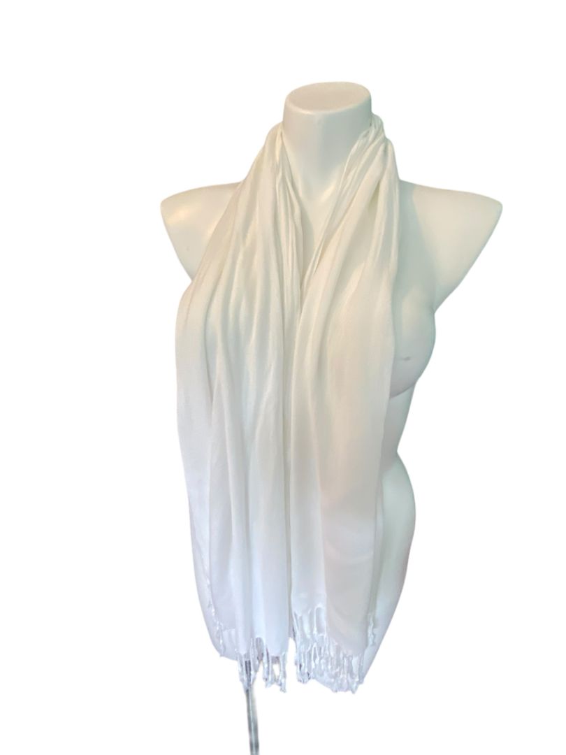 White Viscose Tassle Fringe Scarf 60" x 24"