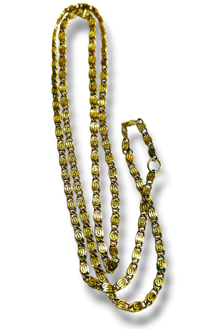 Vintage Goldtone Chain Necklace Scroll 26" Overhead No Clasp
