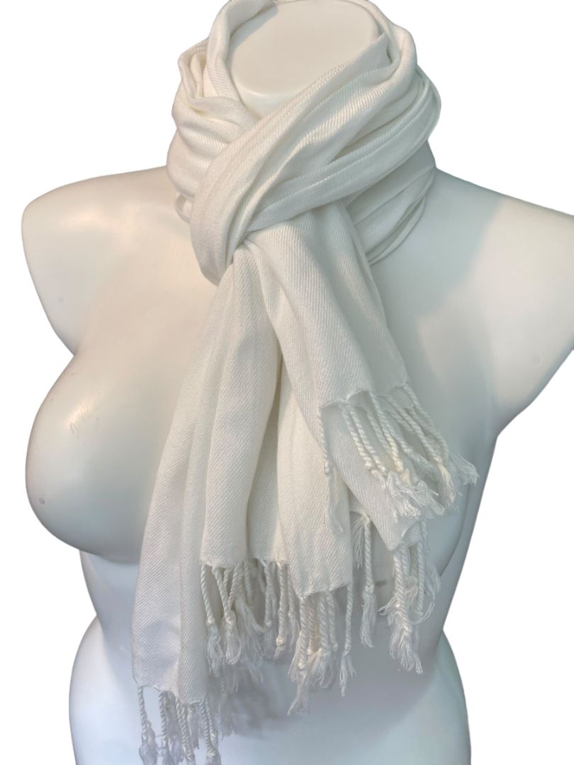 White Viscose Tassle Fringe Scarf 60" x 24"