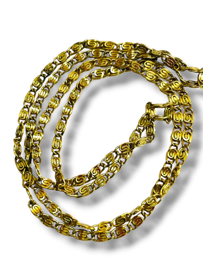 Vintage Goldtone Chain Necklace Scroll 26" Overhead No Clasp