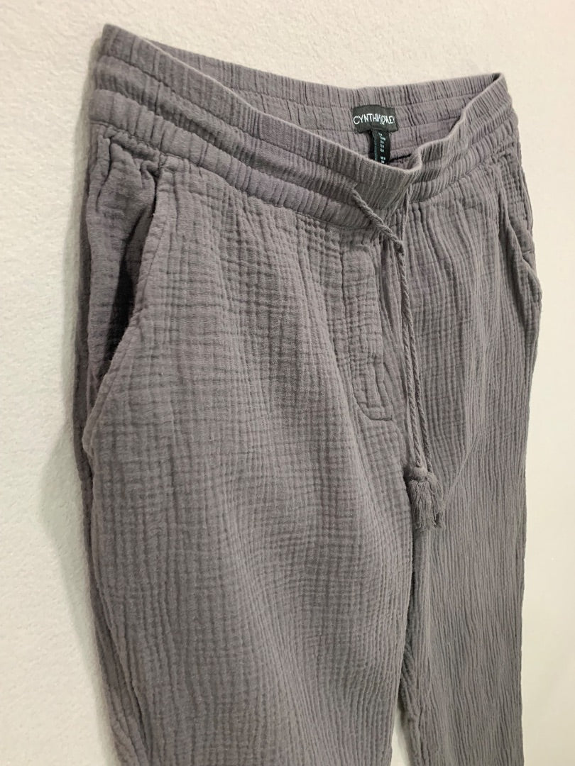 Medium Cynthia Rowley Womens Gray Gauzy Cotton Loose Fit Pants Pull On Pockets