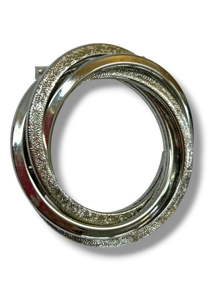 Vintage Silvertone Brooch Pin Interlocking Circles Textured 1.5" Diameter