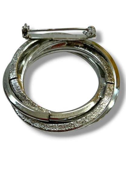 Vintage Silvertone Brooch Pin Interlocking Circles Textured 1.5" Diameter