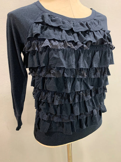 Small Abercrombie & Fitch Junior Womens Long Sleeve Shirt Navy Blue Ruffle