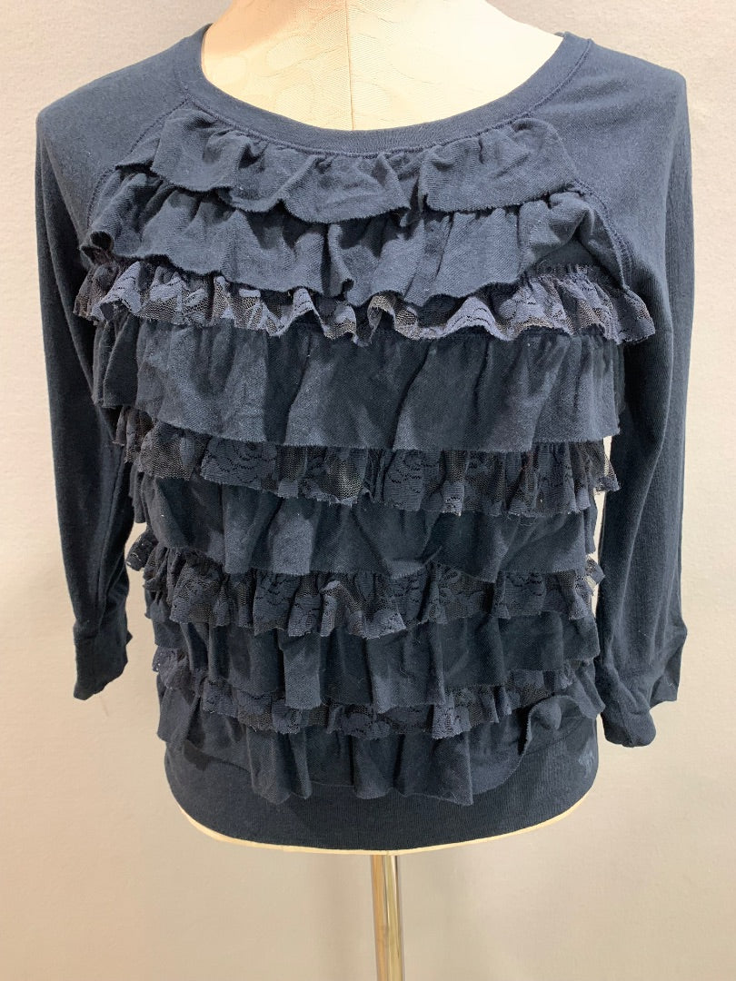 Small Abercrombie & Fitch Junior Womens Long Sleeve Shirt Navy Blue Ruffle