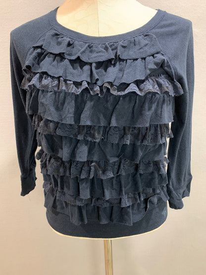 Small Abercrombie & Fitch Junior Womens Long Sleeve Shirt Navy Blue Ruffle