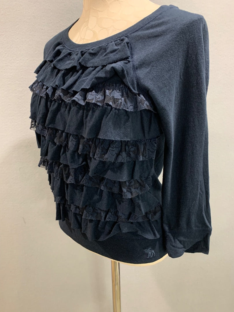Small Abercrombie & Fitch Junior Womens Long Sleeve Shirt Navy Blue Ruffle