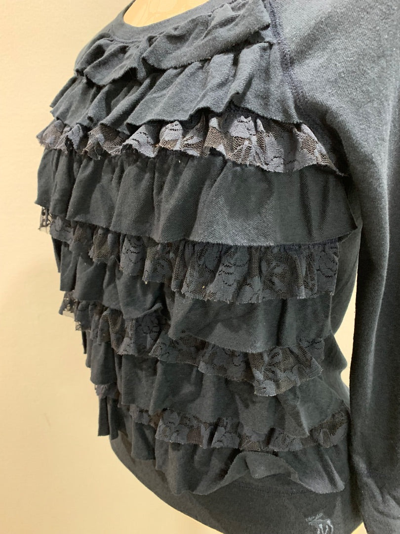 Small Abercrombie & Fitch Junior Womens Long Sleeve Shirt Navy Blue Ruffle