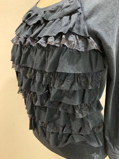 Small Abercrombie & Fitch Junior Womens Long Sleeve Shirt Navy Blue Ruffle