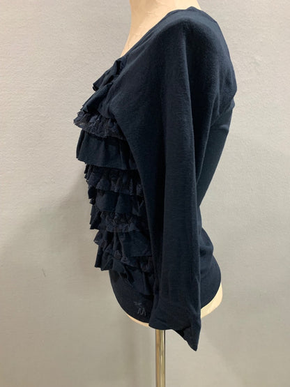 Small Abercrombie & Fitch Junior Womens Long Sleeve Shirt Navy Blue Ruffle