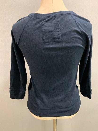Small Abercrombie & Fitch Junior Womens Long Sleeve Shirt Navy Blue Ruffle