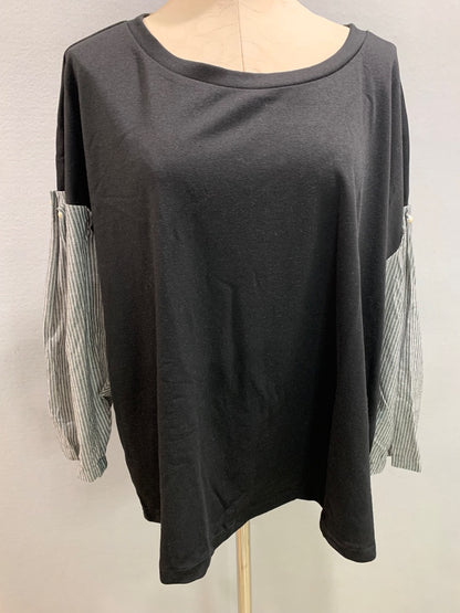 Size 3X Good Luck Gem Womens Shirt Embellished Bell Sleeve Black Gray