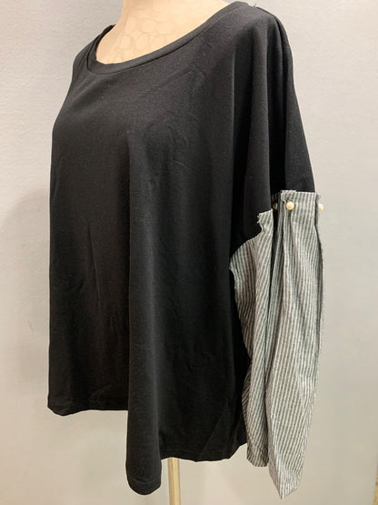 Size 3X Good Luck Gem Womens Shirt Embellished Bell Sleeve Black Gray