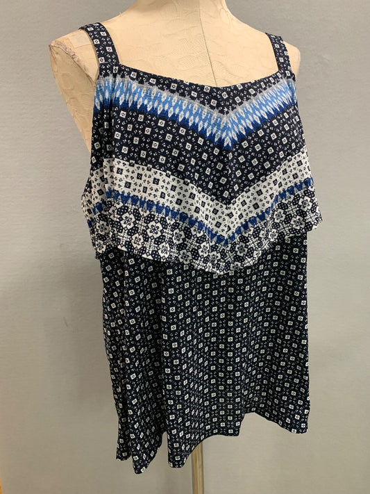Size 18/20 Avenue Womens Blue Print Sleeveless Blouse Flowy
