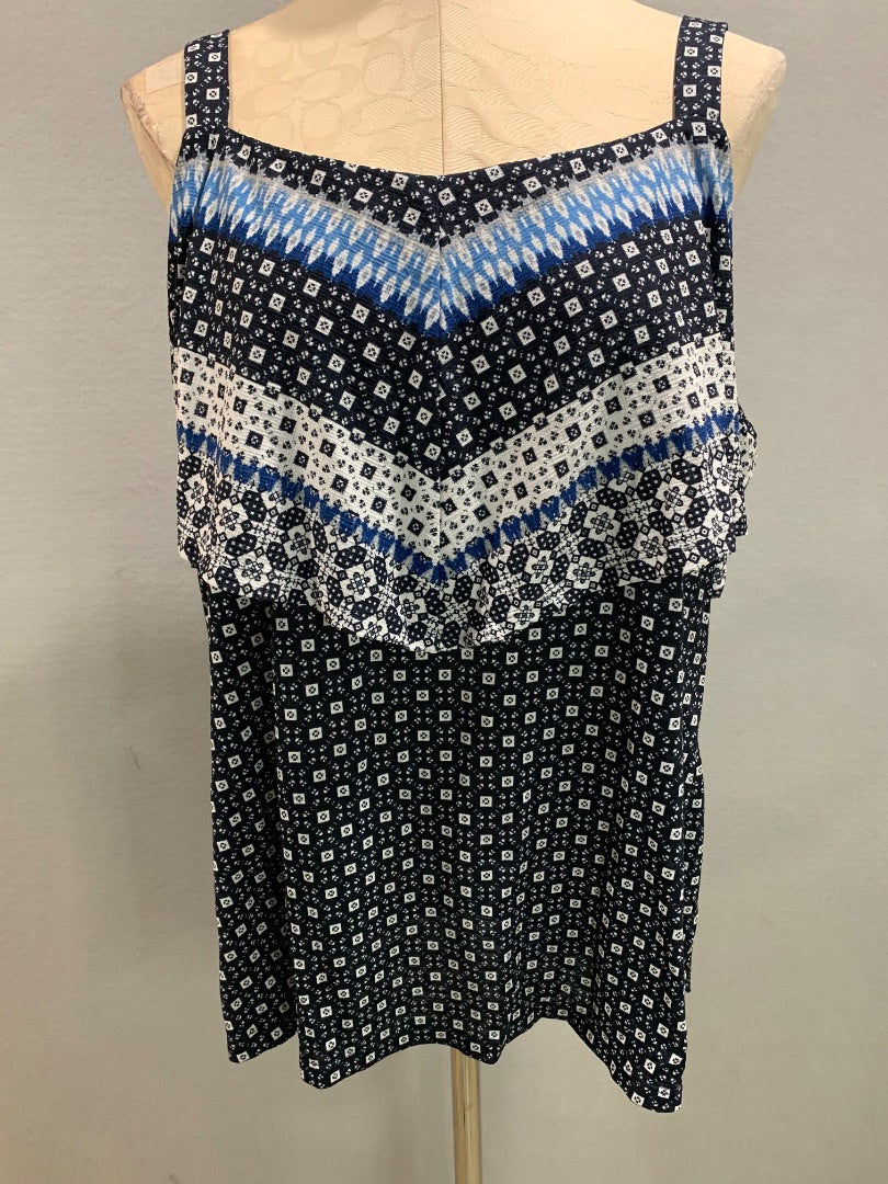 Size 18/20 Avenue Womens Blue Print Sleeveless Blouse Flowy