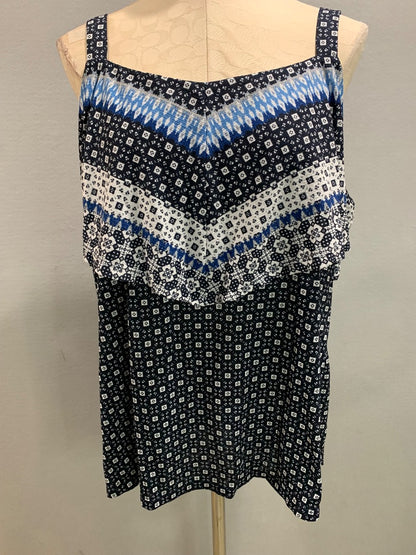 Size 18/20 Avenue Womens Blue Print Sleeveless Blouse Flowy