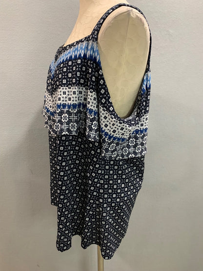 Size 18/20 Avenue Womens Blue Print Sleeveless Blouse Flowy