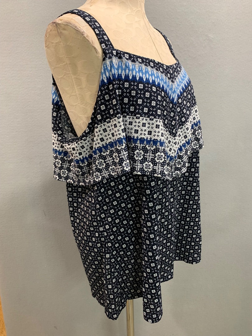 Size 18/20 Avenue Womens Blue Print Sleeveless Blouse Flowy