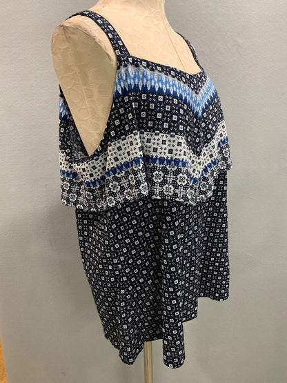 Size 18/20 Avenue Womens Blue Print Sleeveless Blouse Flowy