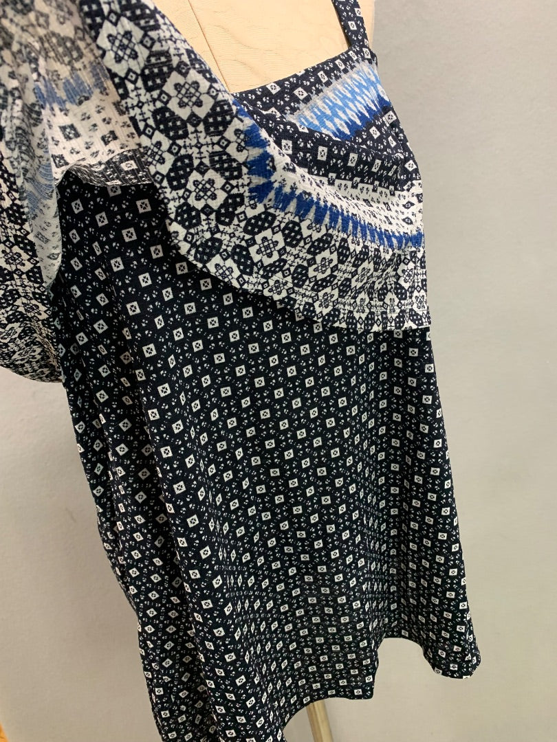 Size 18/20 Avenue Womens Blue Print Sleeveless Blouse Flowy