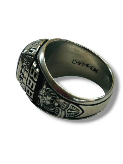 1998 Size 9.5 Lourdesmont High School Class Ring Champion Silvertone Purple Lynx
