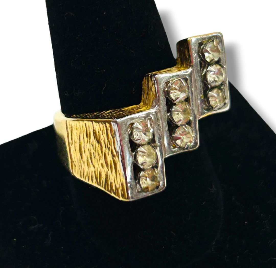 Vintage Size 10 Mens 14K Gold Electroplate Crystal Geometric Ring