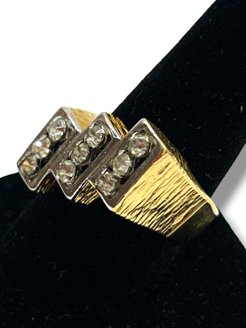 Vintage Size 10 Mens 14K Gold Electroplate Crystal Geometric Ring
